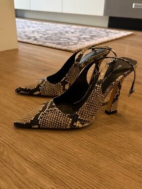 Stuart Weitzman Snake-Print Slingback Pumps in Brown and Black